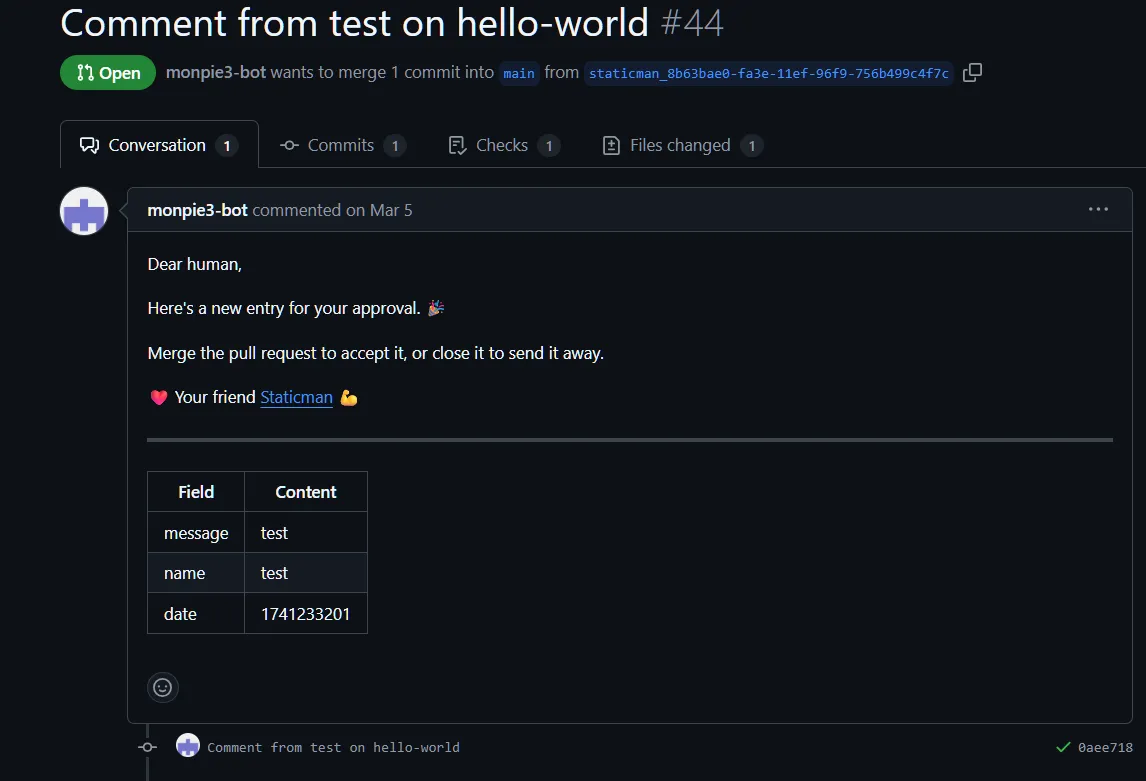 Staticman - how it looks on GitHub
